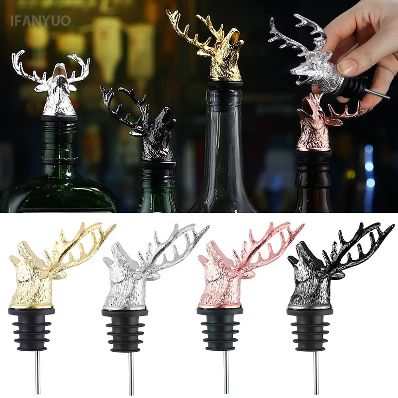 Head Racket Boom - Zinklegierung Hirschkopf Weinausgießer Flaschenausgießer 3D-Hirsch-Design Anti-Spill