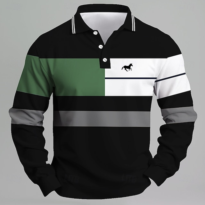Golf Equipment Sales - Gestreiftes, bedrucktes Einhorn-Logo-Poloshirt für Herren –